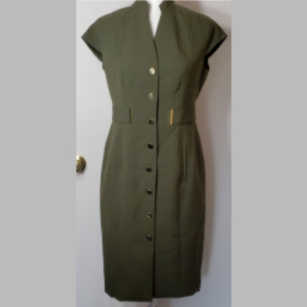 New Directions Midi Dress Cap Sleeves Botton Front